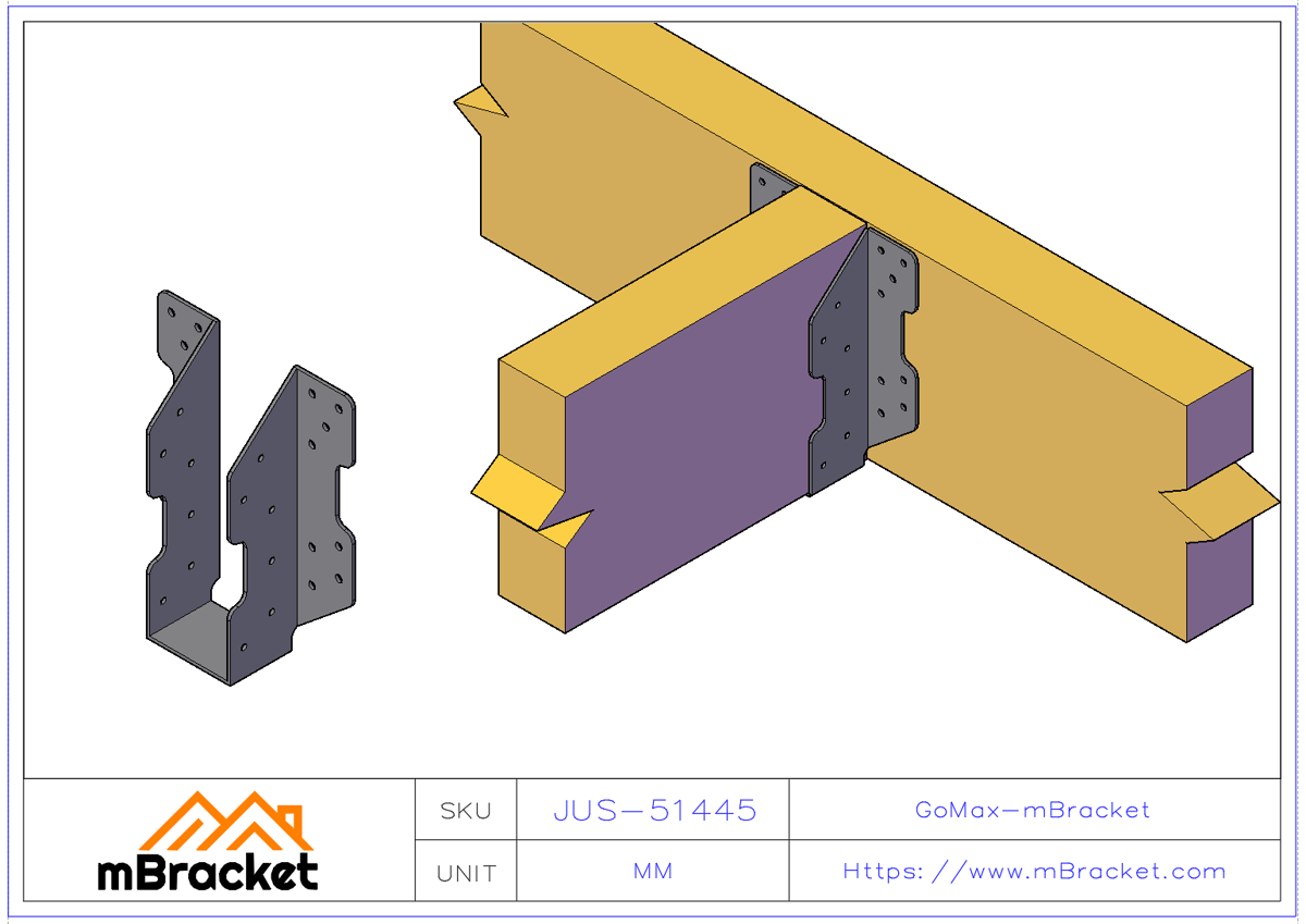 Heavy-Duty Joist Hanger Glulam Connector Timber Reinforcement Hardware - 5*140*430 Application Example