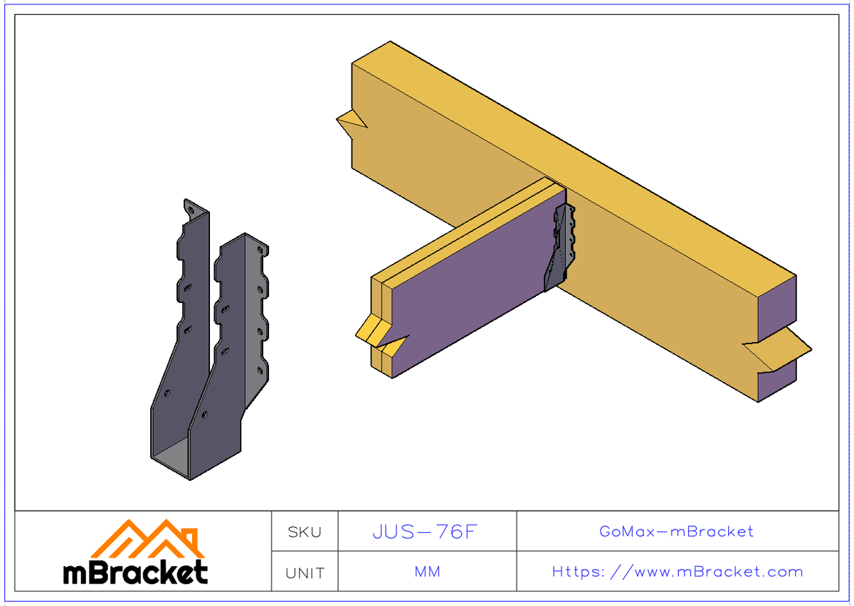 Joist Hanger U-Bracket Timber Frame Connector Large Beam Seat - 2*50*257 Application Example