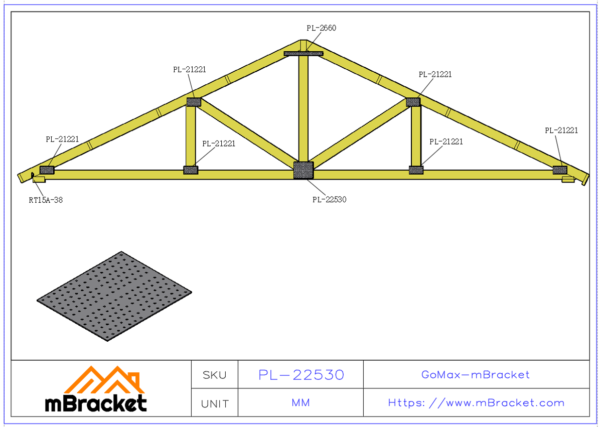 Flat Connector Plate, Nail Plate, Truss Connector, Wood Roof Metal Fitting - 2*250*300 Application Example
