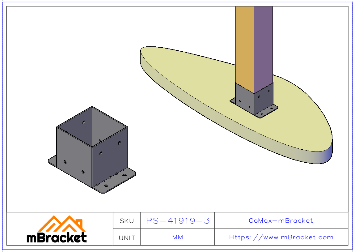 Square Post Base Connector 190x190 Column Base Concrete Foundation Fastener - 4*190*190*190 Application Example