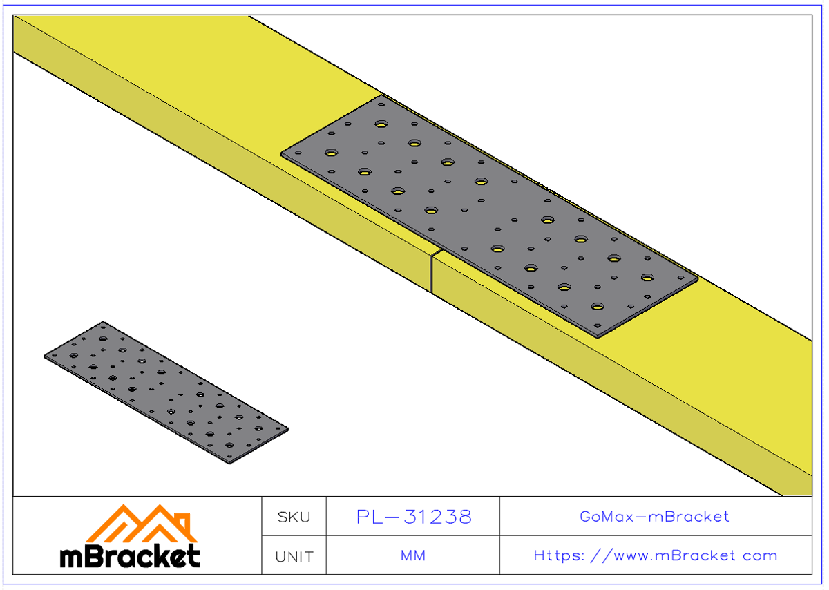 Flat Plate Connector Nail Plate Connector Truss Connector Wood Roof Metal Hardware - 3*120*380 Application Example