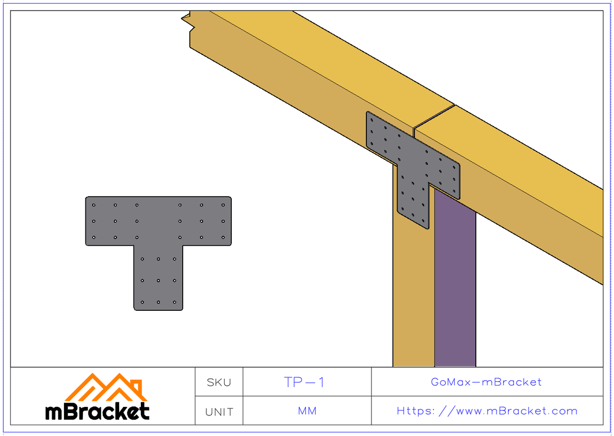 T-Connector for Beam-to-Column Connections, Wood and Light Steel Structure Hardware - 2*90*270*210 Application Example