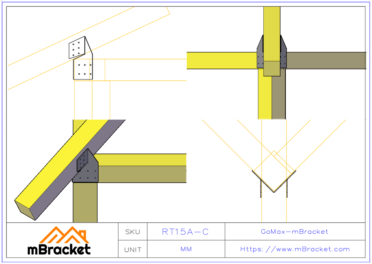 45-Degree Rafter-to-Beam Column Connector, Roof Corner Hurricane Tie Application Example