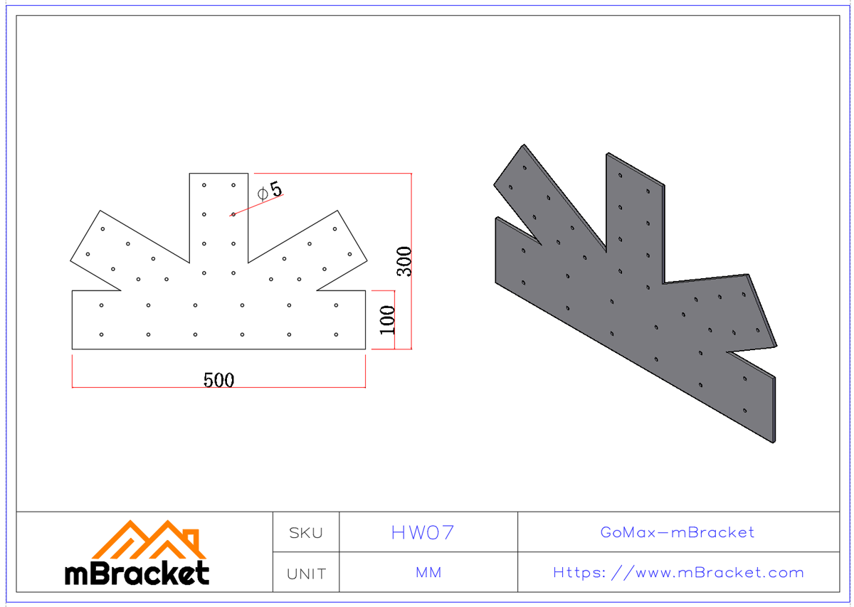 Heavy-Duty Truss Connector Wood Structure Reinforcement Hardware - 2*500*300 Product Dimensions