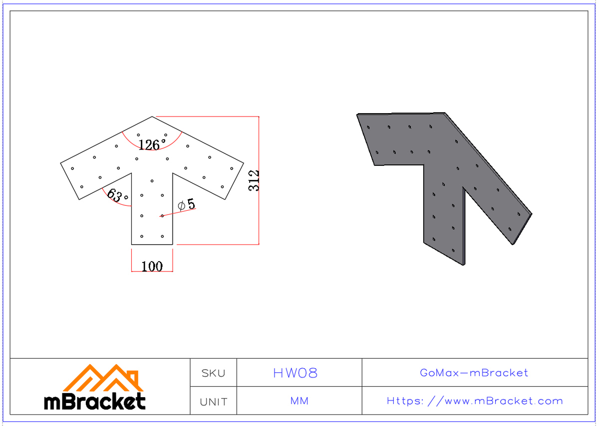 Heavy-Duty Truss Connector | Wood Structure Reinforcement Hardware - 2*445*312 Product Dimensions