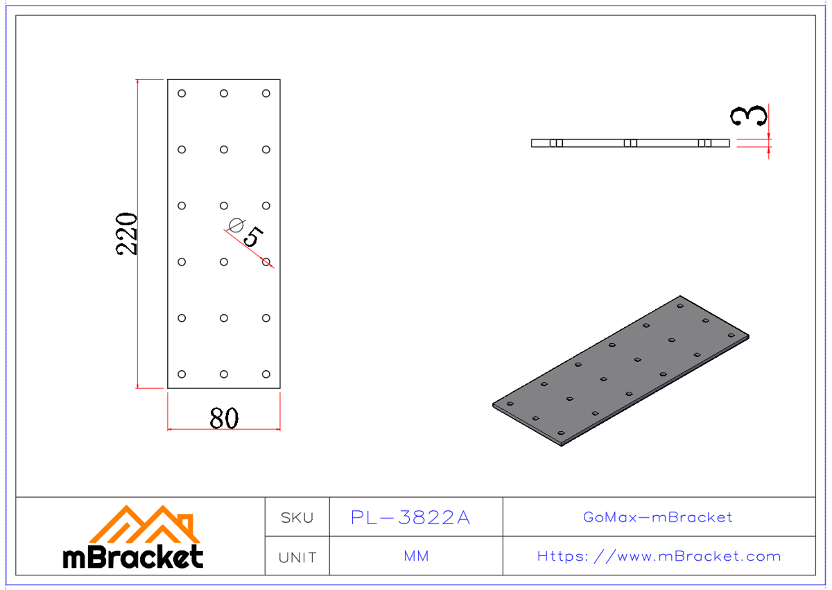 Flat Connector Nail Plate Truss Connector Wood Roof Metal Hardware - 3*80*220 Product Dimensions