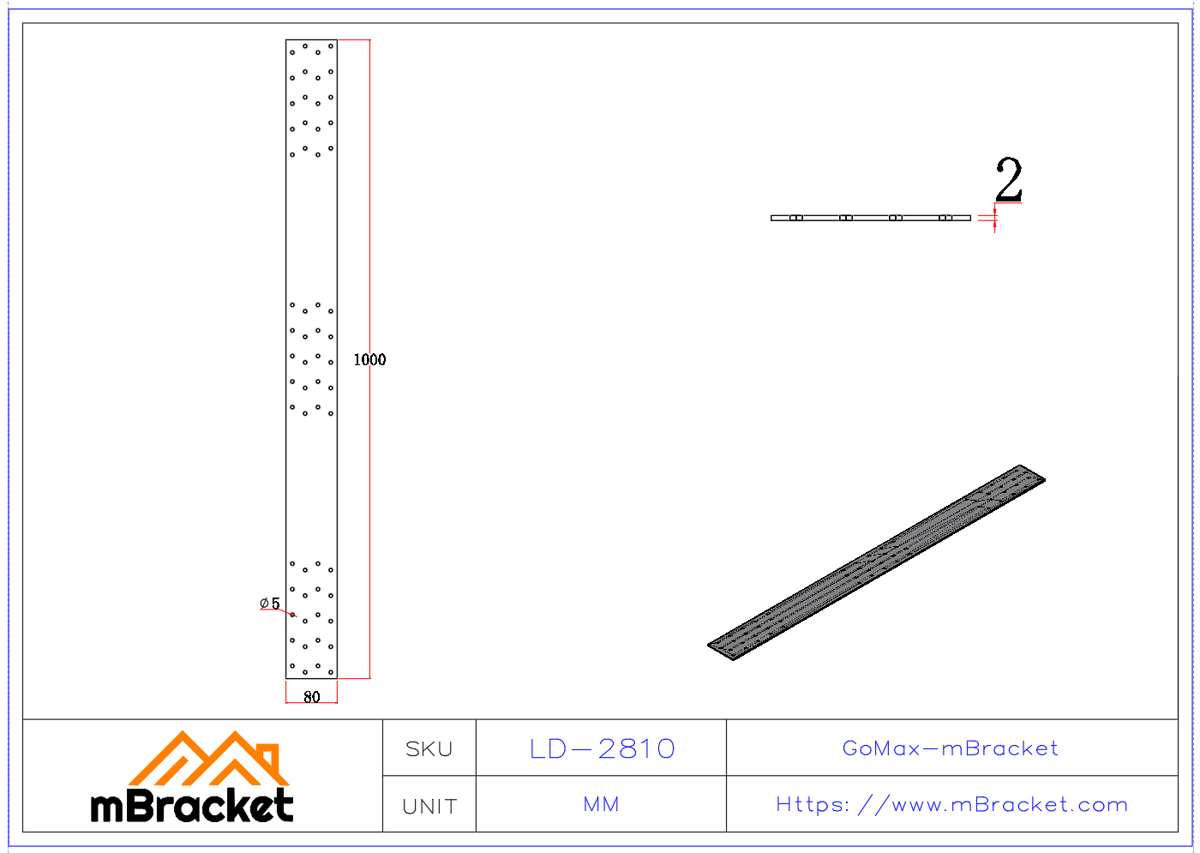 Wind Strap, Light Steel Strap, Timber Strap, Wall Strap, Seismic Strap - 2*80*1000 Product Dimensions