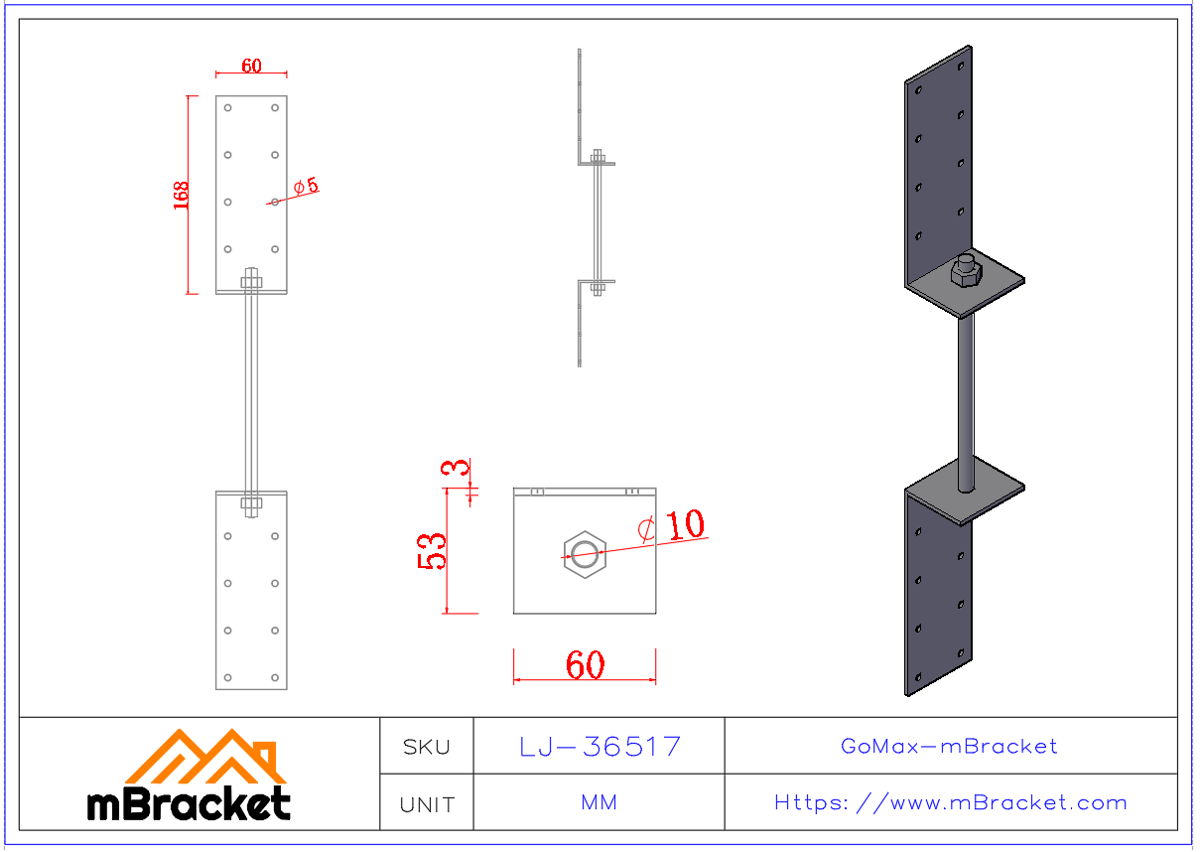 Floor Tie - Wind & Seismic Connector - Timber Connector - 3*60*50*170 Product Dimensions