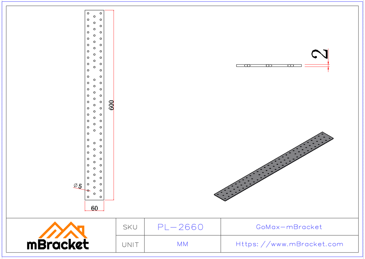 Nail Plate Connector Flat Plate Connector Timber Roof Truss Connector - 2*60*600 Product Dimensions