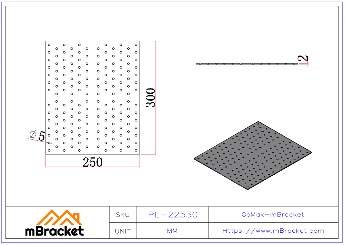 Flat Connector Plate, Nail Plate, Truss Connector, Wood Roof Metal Fitting - 2*250*300 Product Dimensions
