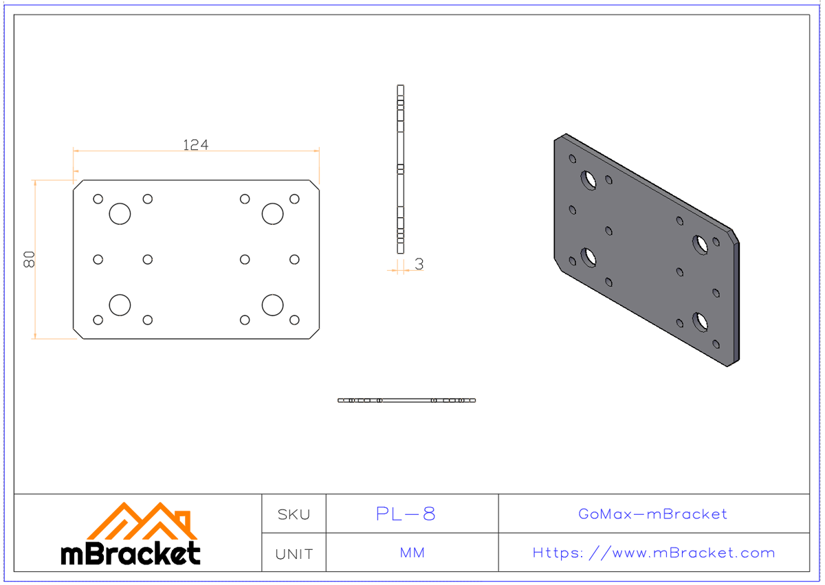 Flat Beam Connector Joist Hanger Steel & Wood Structure Connection Plate - 3.0*80*124 Product Dimensions