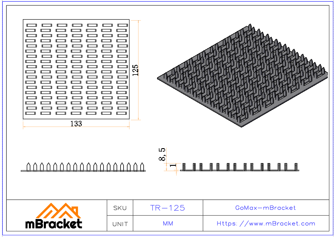Truss Plate Connector for Wood Structures - 1*125 Product Dimensions