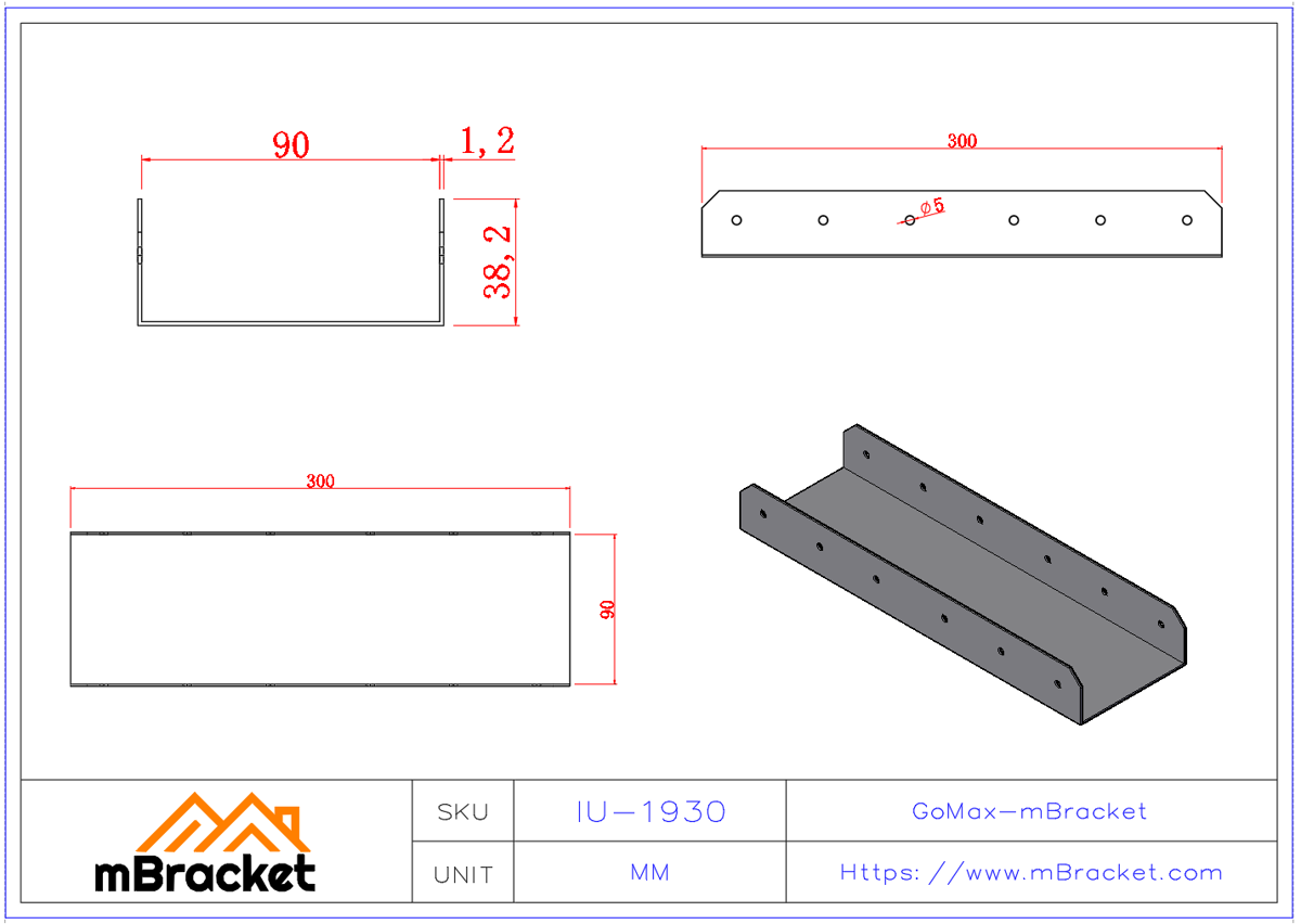 IU Type Light Steel Wall Through Connector - 1.2*90*300 Product Dimensions