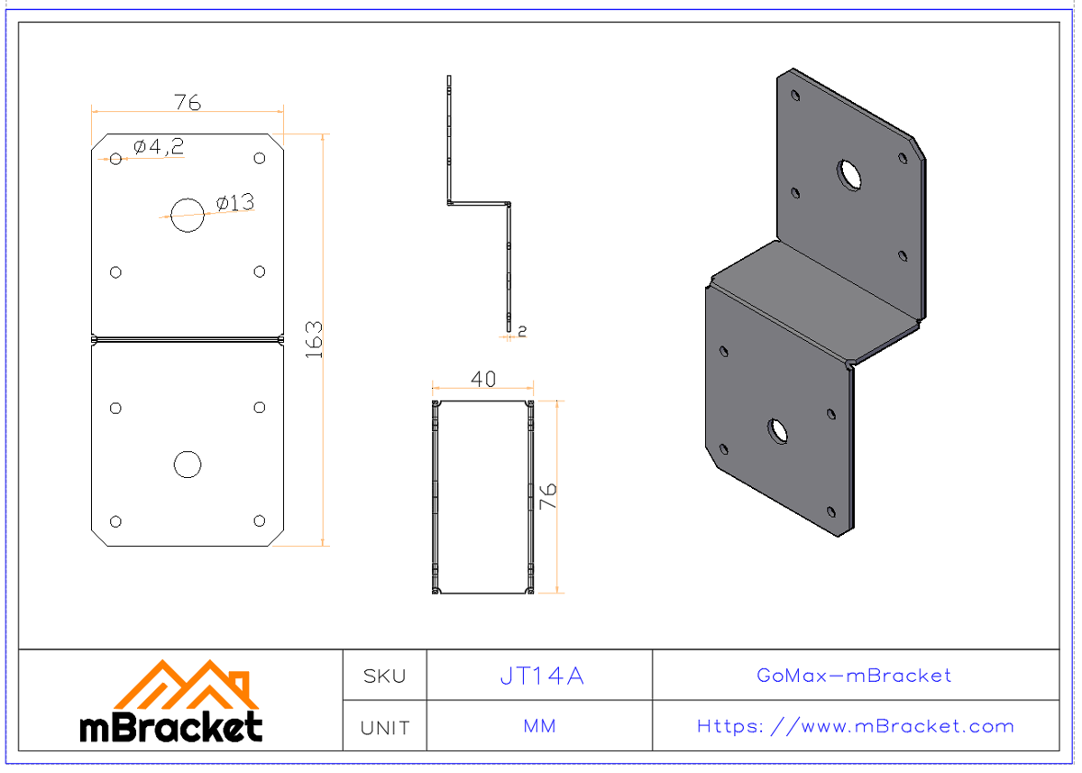 Beam to Post Connector - Timber Connector Plate - 2.0*77*163 Product Dimensions