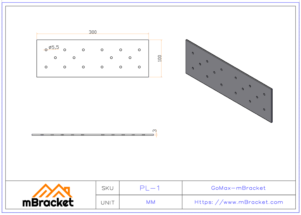 Flat Beam Connector Plate for Steel and Wood Structure Reinforcement - 3*100*300 Product Dimensions