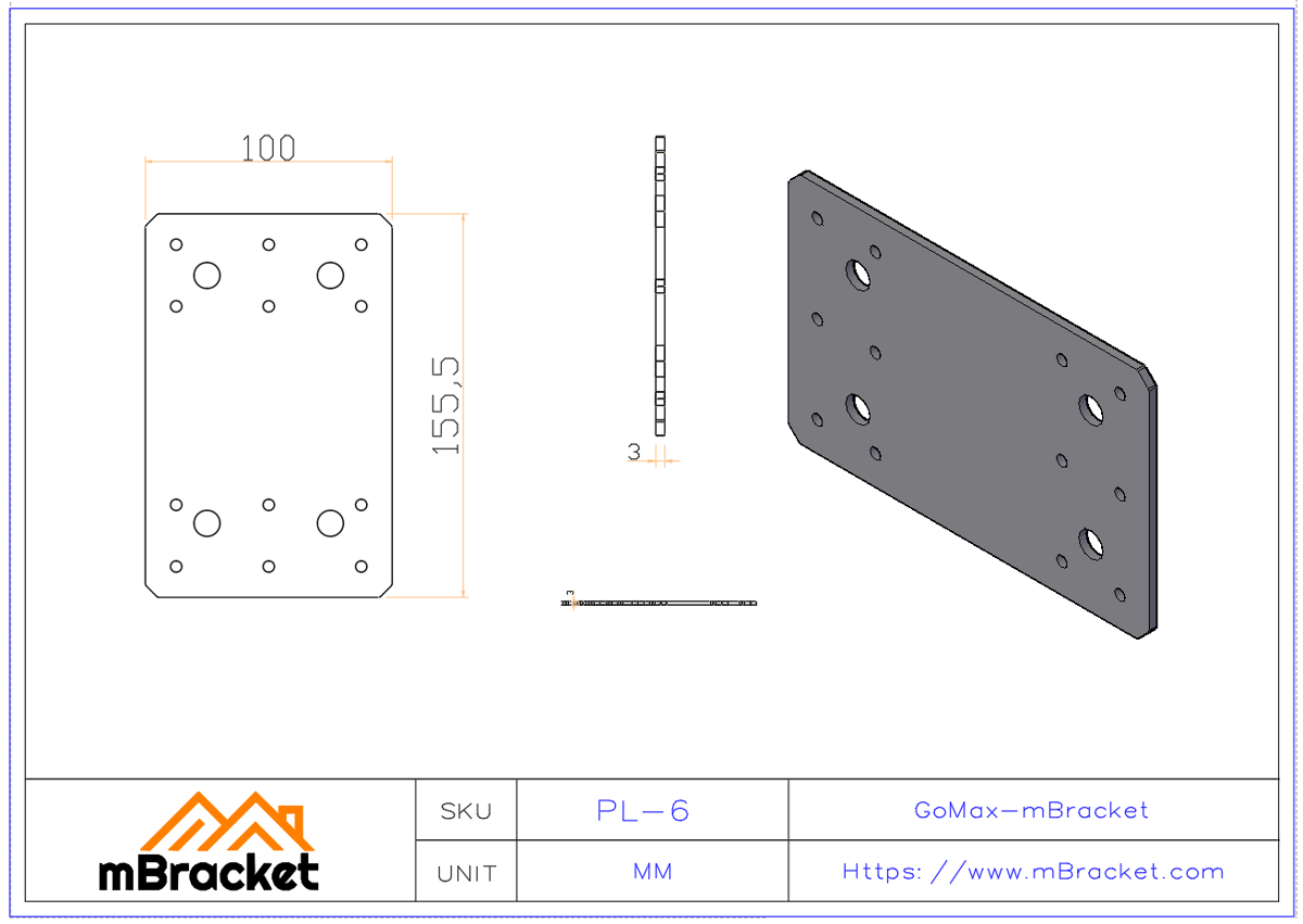 Flat Beam Connector Joist Connection Plate Structural Reinforcement Hardware - 3.0*100*155 Product Dimensions
