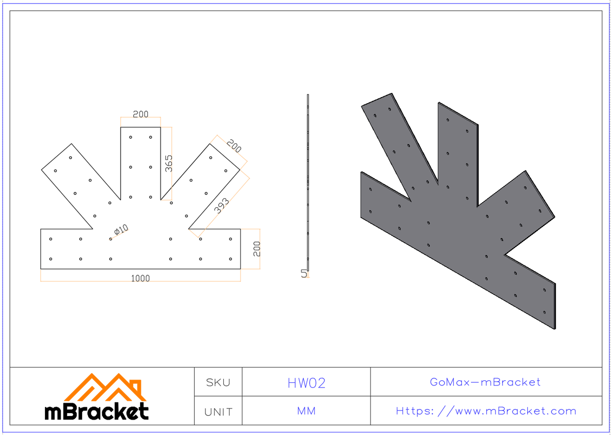 Heavy Timber Truss Connector Metal Connector - 5.0*200*1000 Product Dimensions