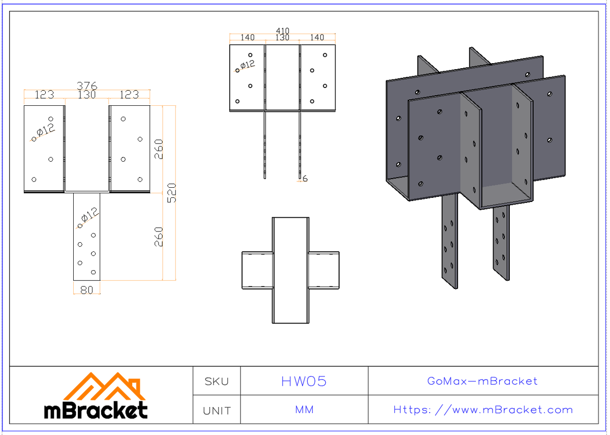 Heavy Timber Connector - 6.0*80*520 Product Dimensions