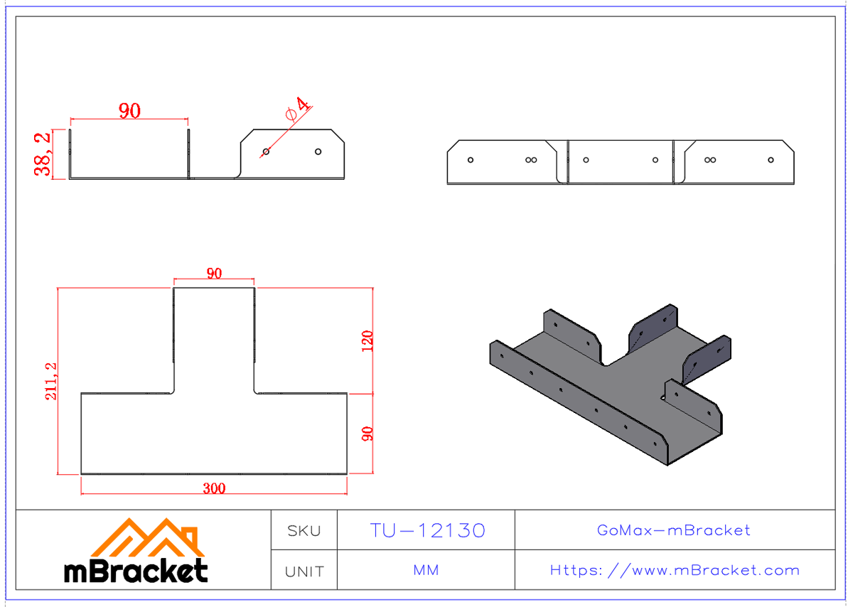TU Light Steel Wall Corner Connector - 1.2*210*300 Product Dimensions