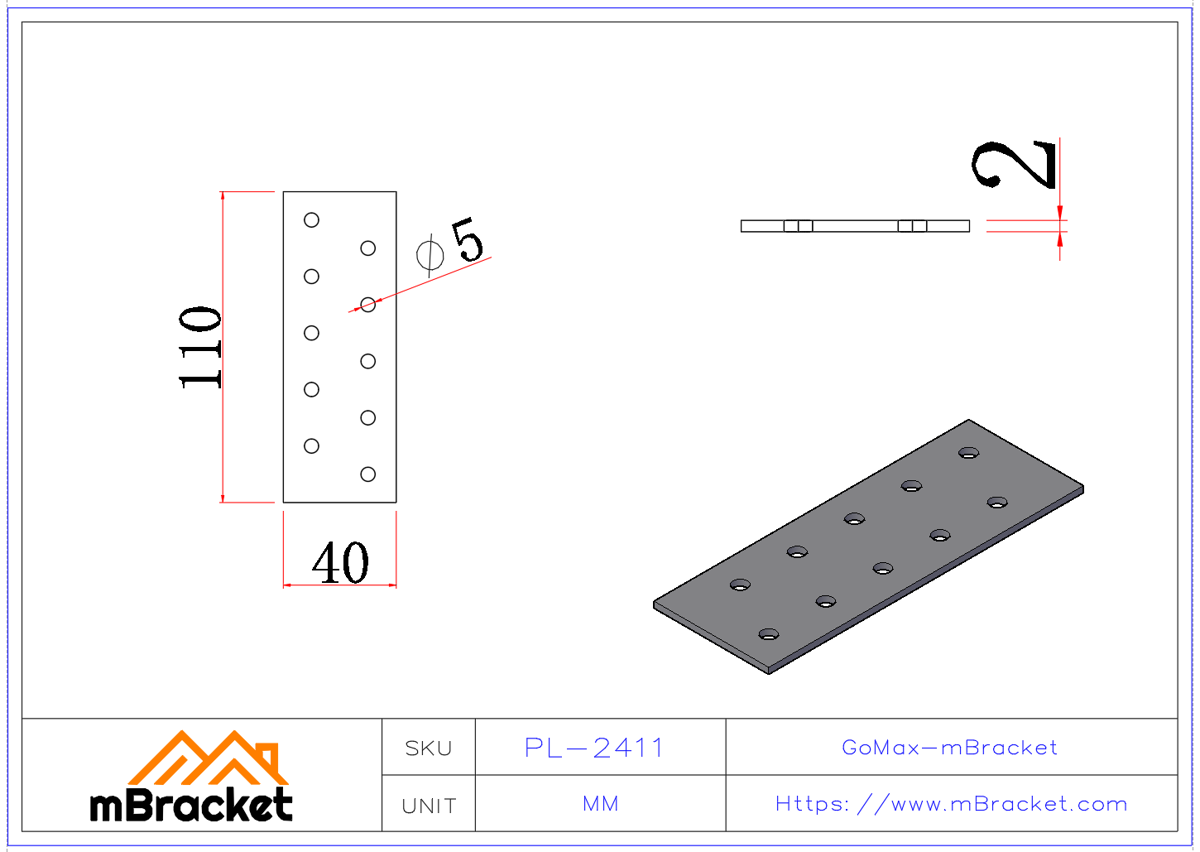 Furniture Flat Connector Nail Plate Flat Tie - 2.0*40*110 Product Dimensions