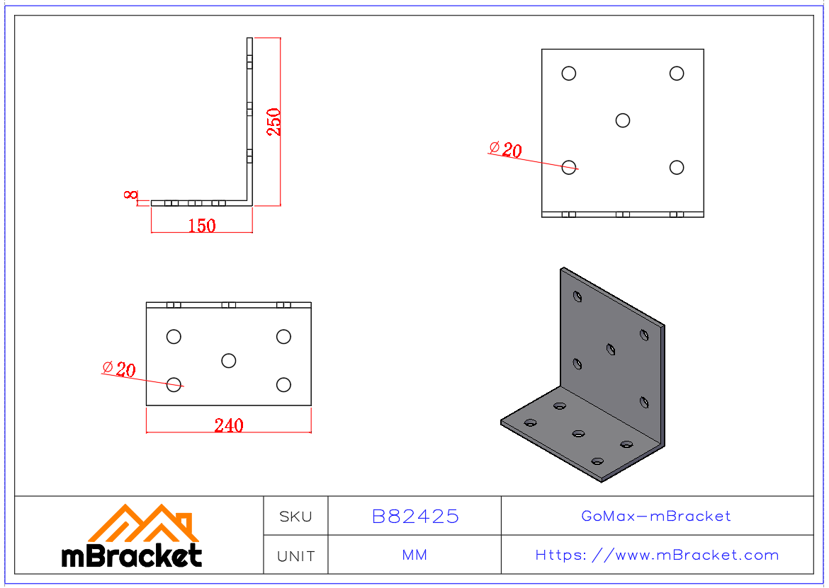 Heavy-Duty Angle Bracket Large Timber Corner Connector Product Dimensions
