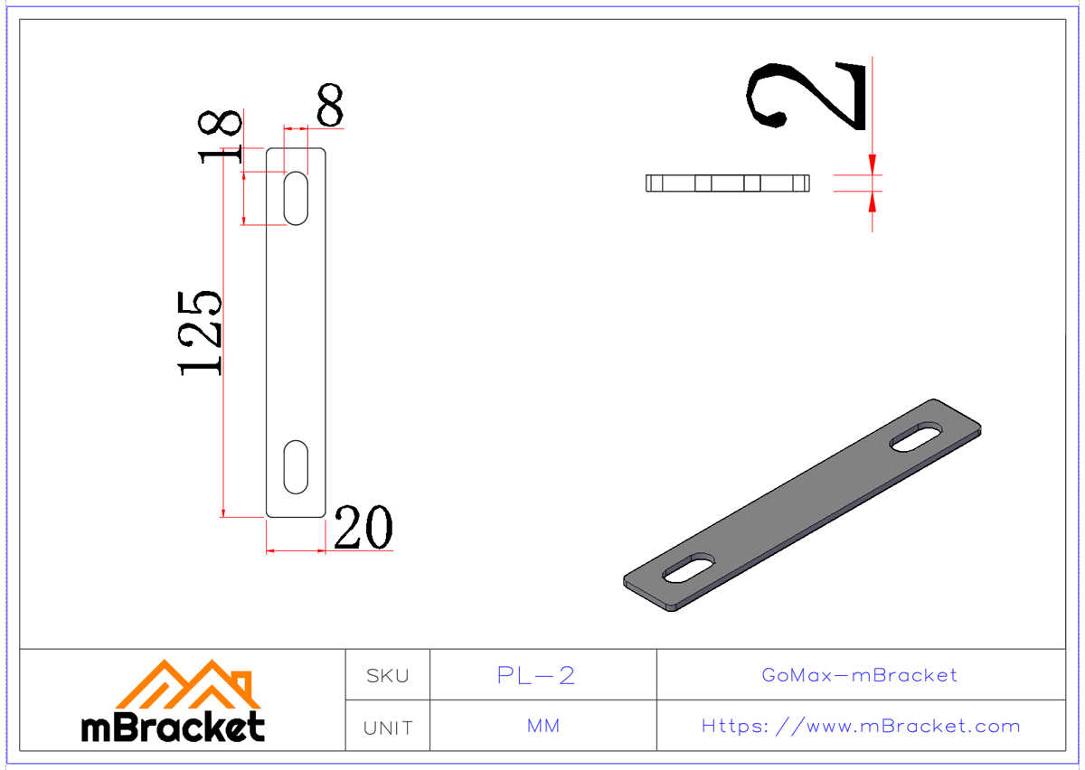 Furniture Flat Connector - 2*20*125 Product Dimensions