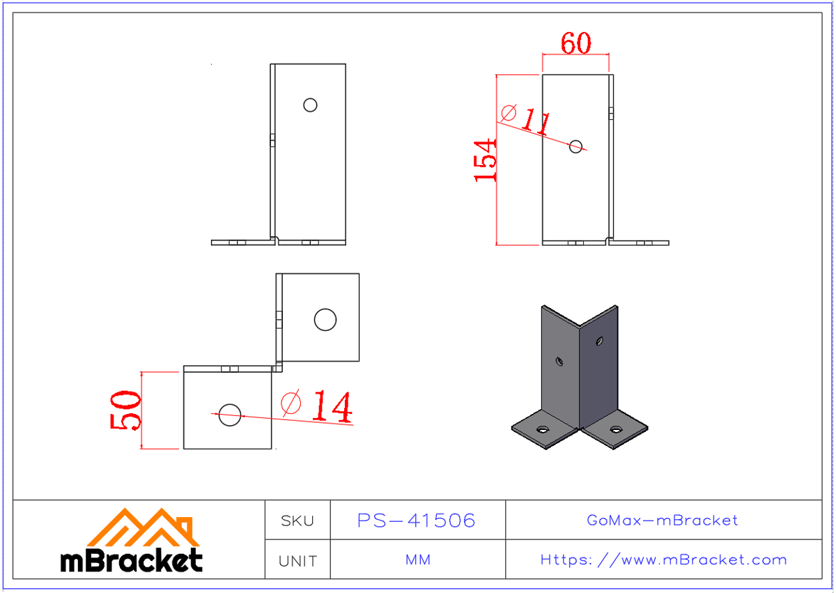 Split Post Base Connector Square Column Post Base Wood Structure Column Base - 4*60*60*150 Product Dimensions