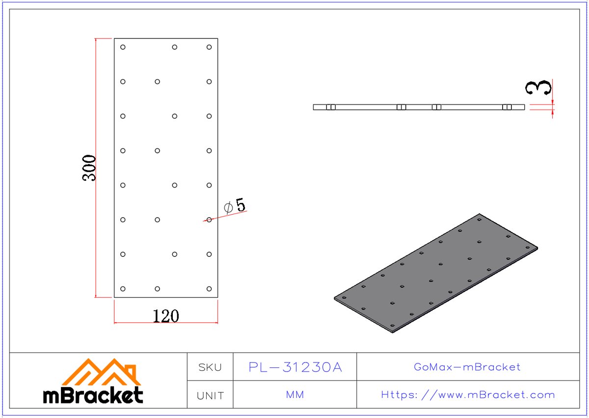 Flat Connector Plate, Nail Plate, Truss Connector, Wood Roof Metal Hardware - 3*120*300 Product Dimensions