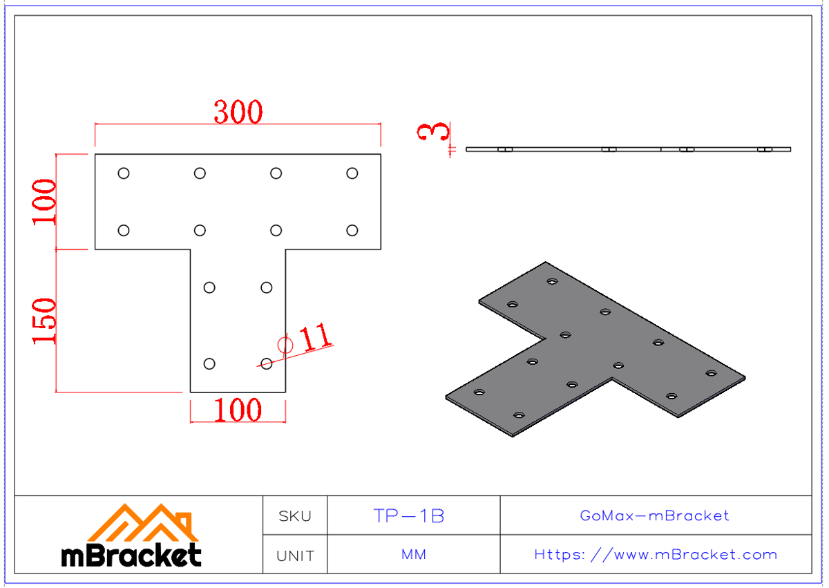 T-Connector Beam-to-Column Connector Structural Steel Hardware - 3*100*300*250 Product Dimensions