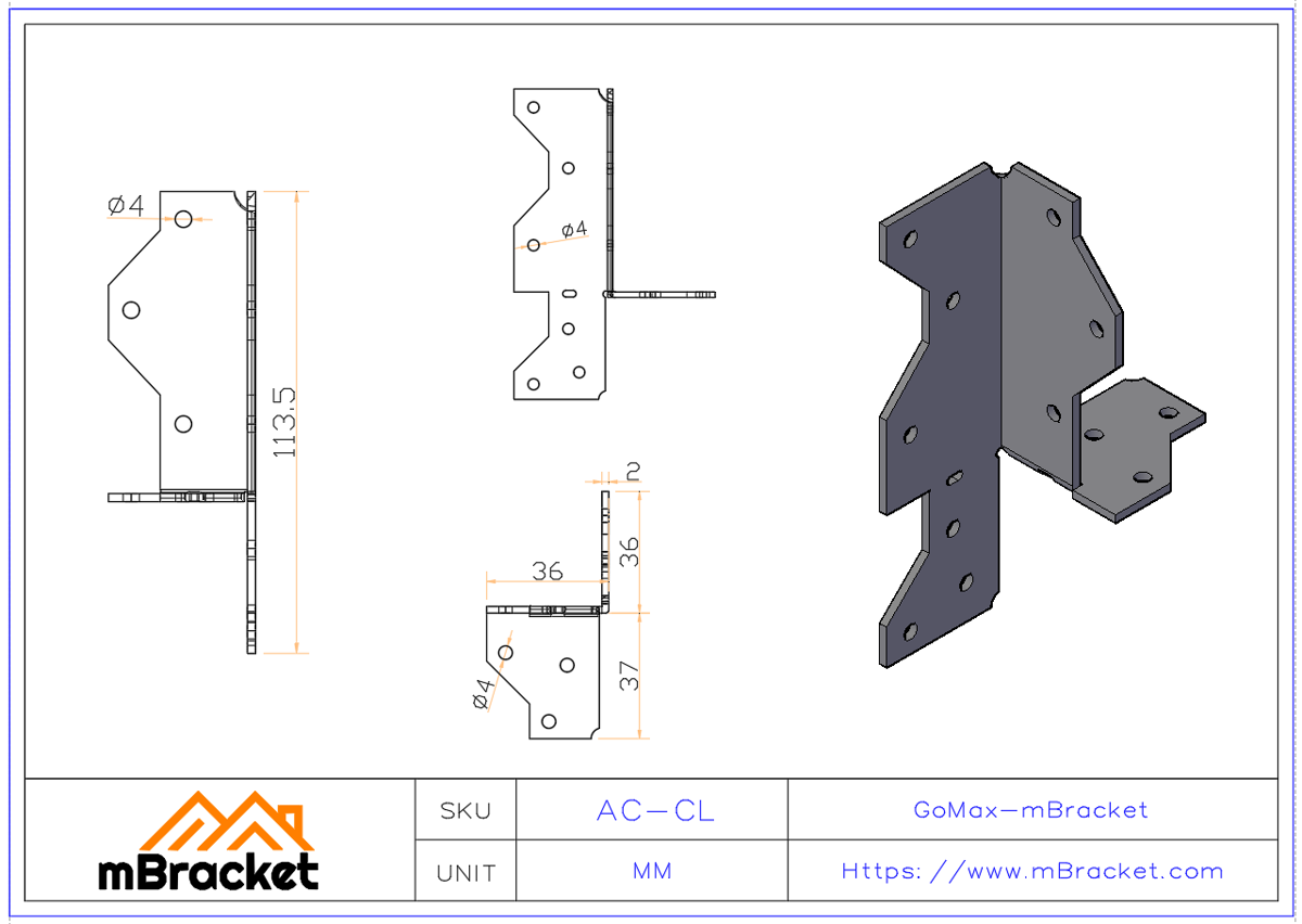 Uplift Restraint Fastener Log Cabin Metal Hardware Left-Right Pair - 2.0*35*114 Product Dimensions
