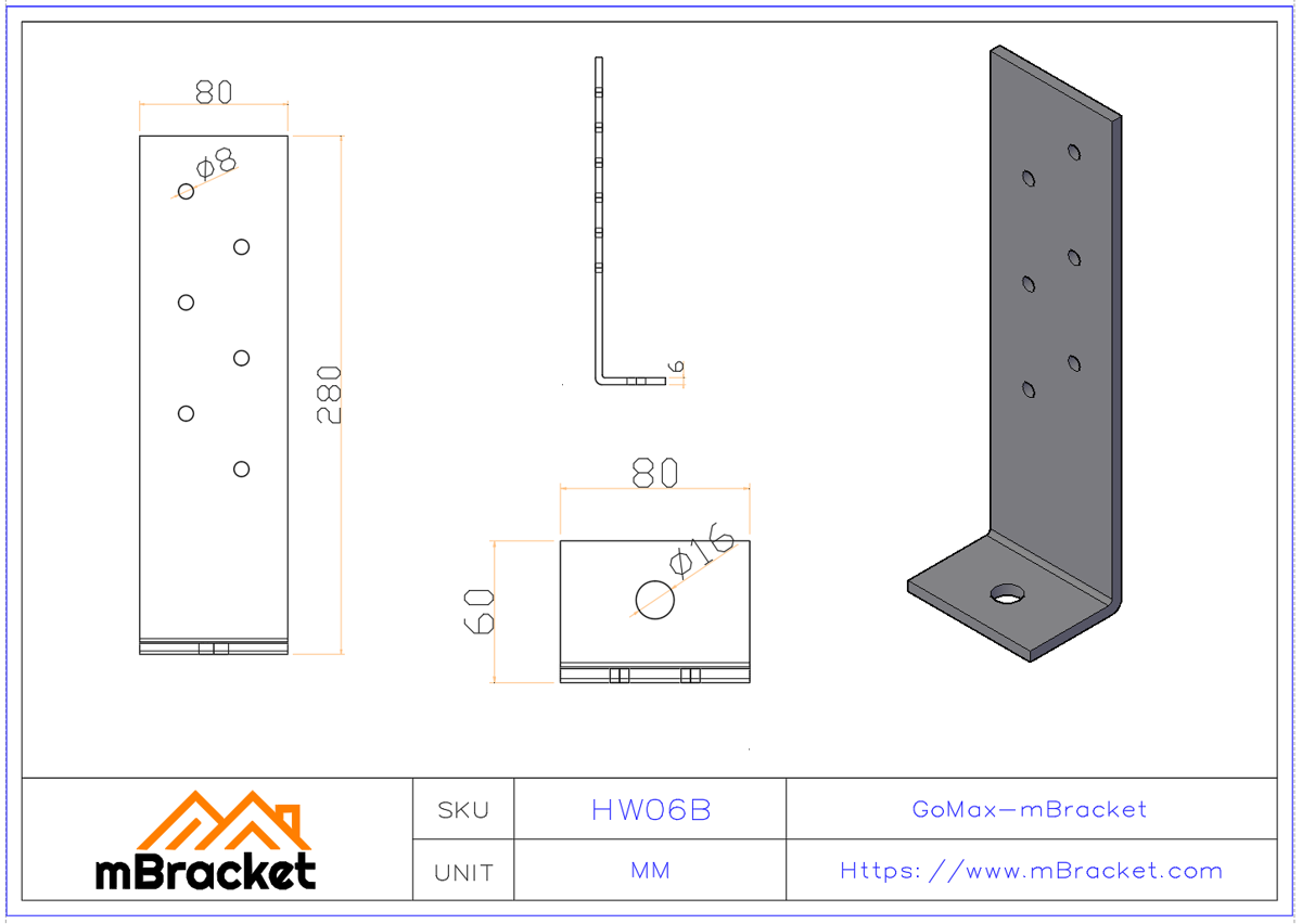 Uplift Restraint Connector, Post Base, Light Steel Structure Seismic Connector - 6.0*80*280 Product Dimensions