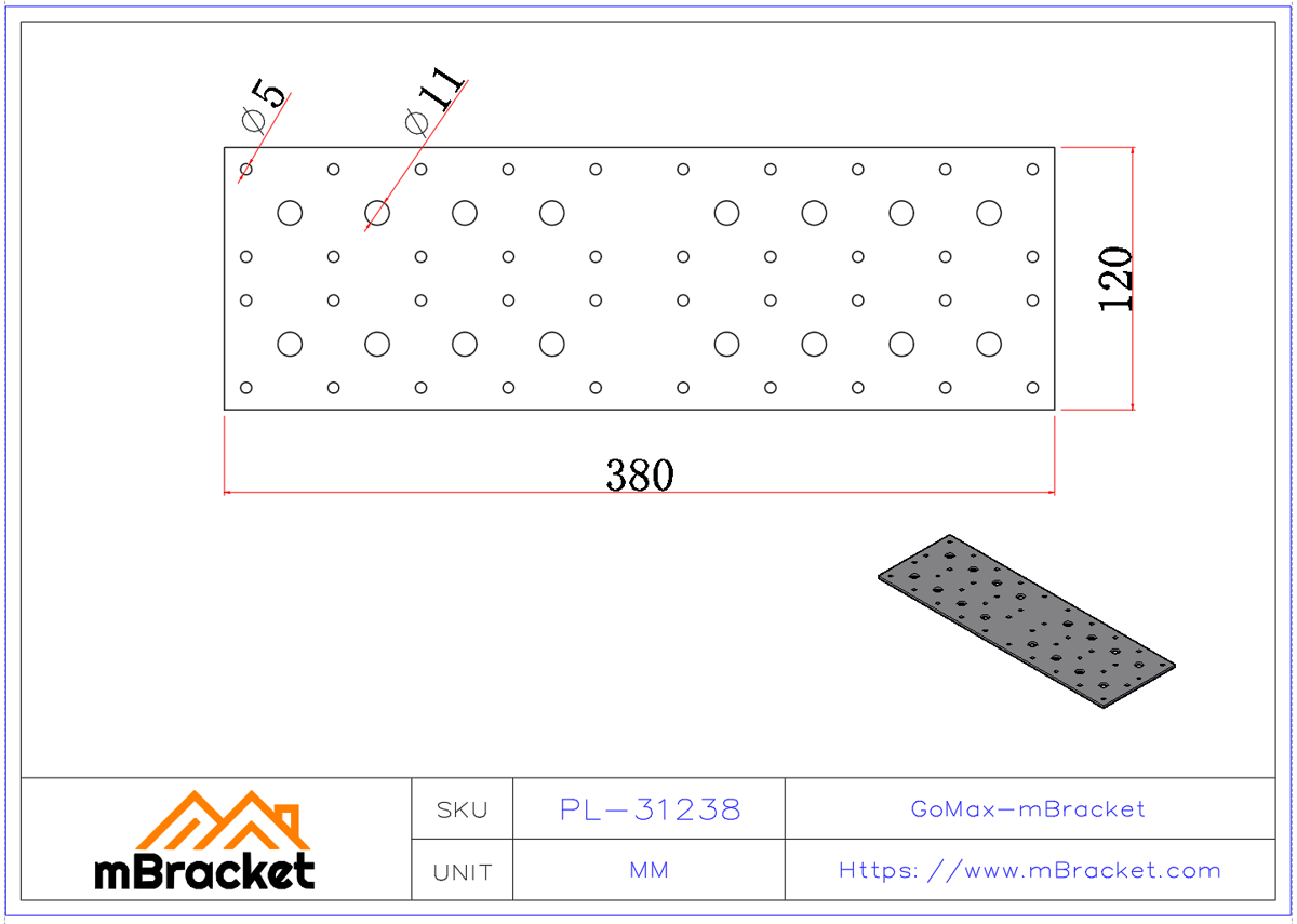Flat Plate Connector Nail Plate Connector Truss Connector Wood Roof Metal Hardware - 3*120*380 Product Dimensions