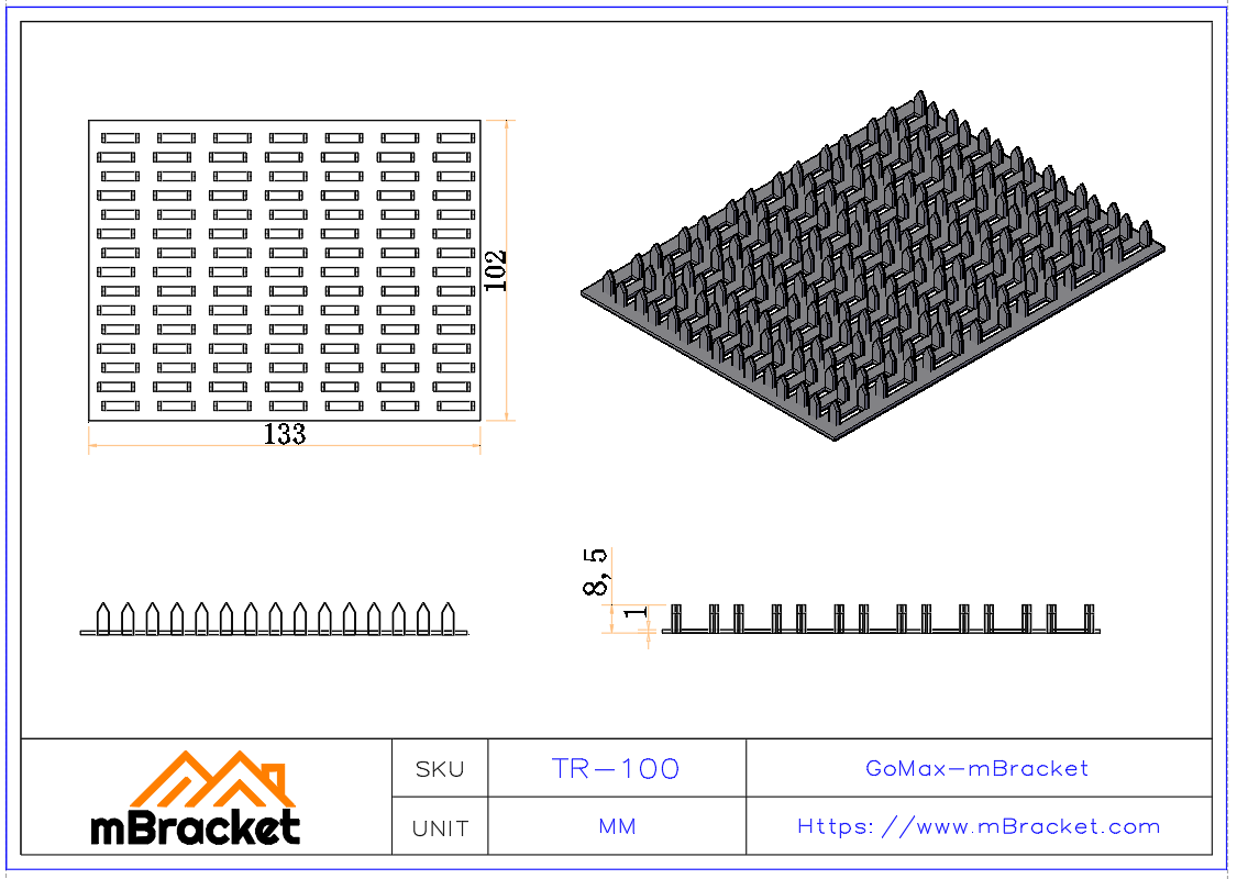 Truss Plate Connector for Wood Structures - 1*100 Product Dimensions