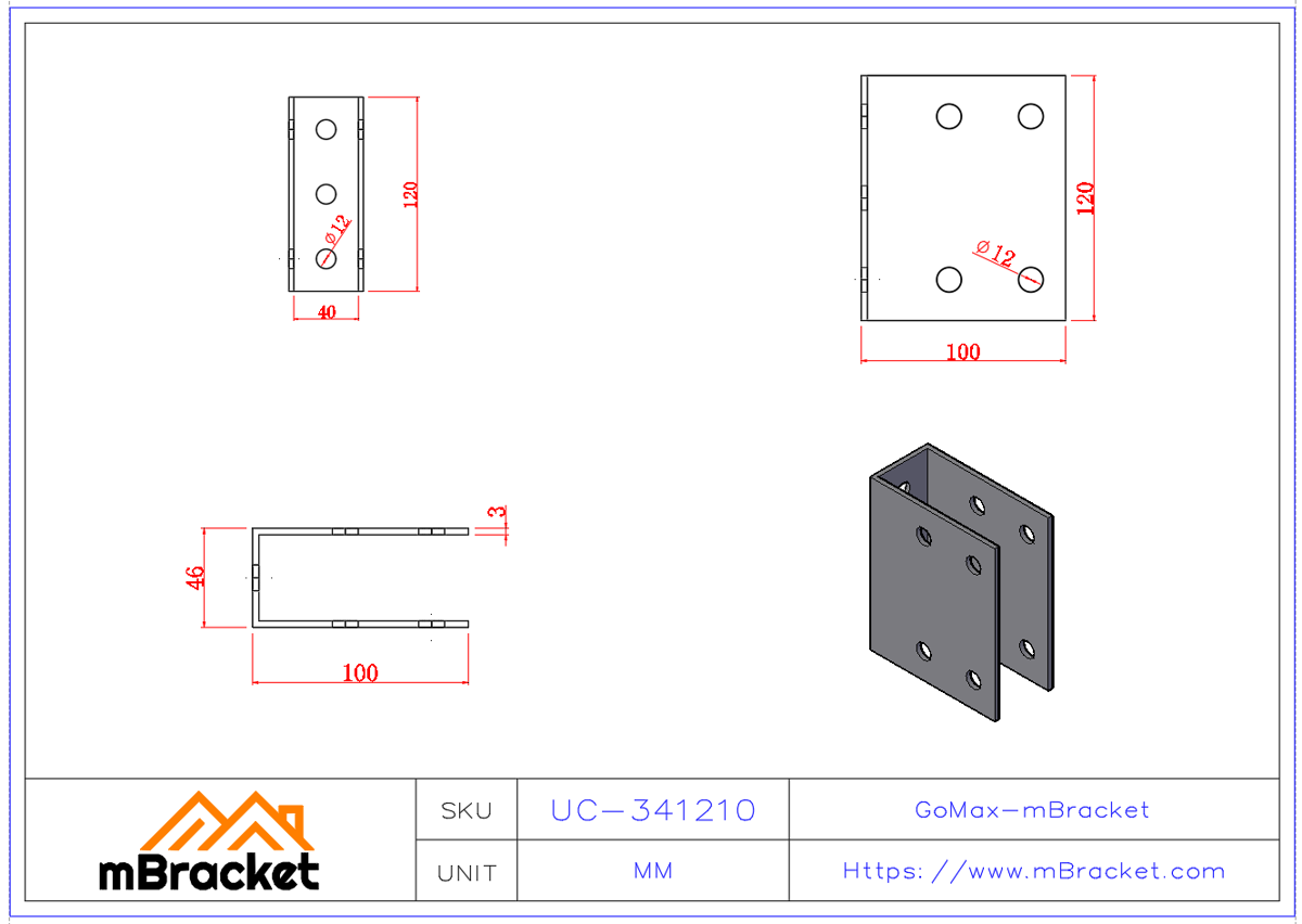 U-Shaped Concealed Joist Hanger Beam Connector - 3*46*120*100 Product Dimensions