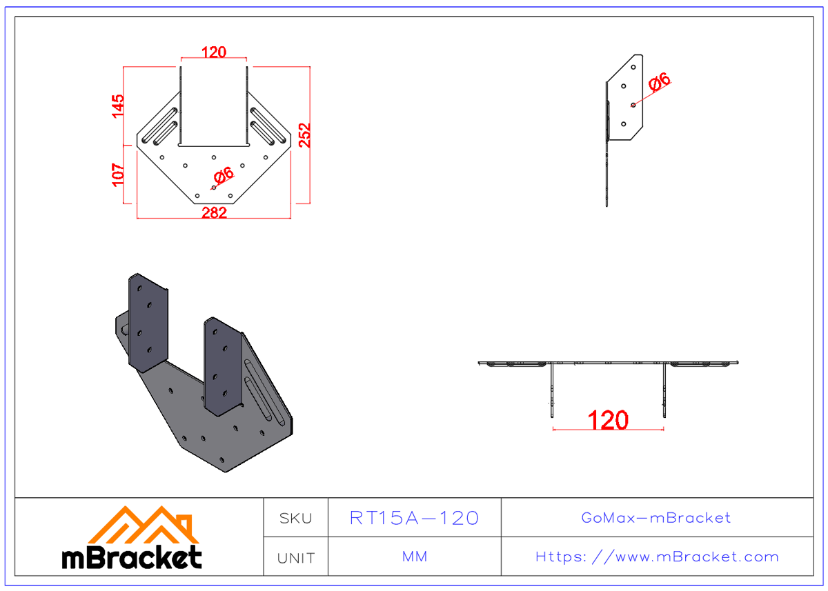 Wind Uplift Connector Hurricane Tie Rotating Connector Timber Connector - 2*120*252*282 Product Dimensions