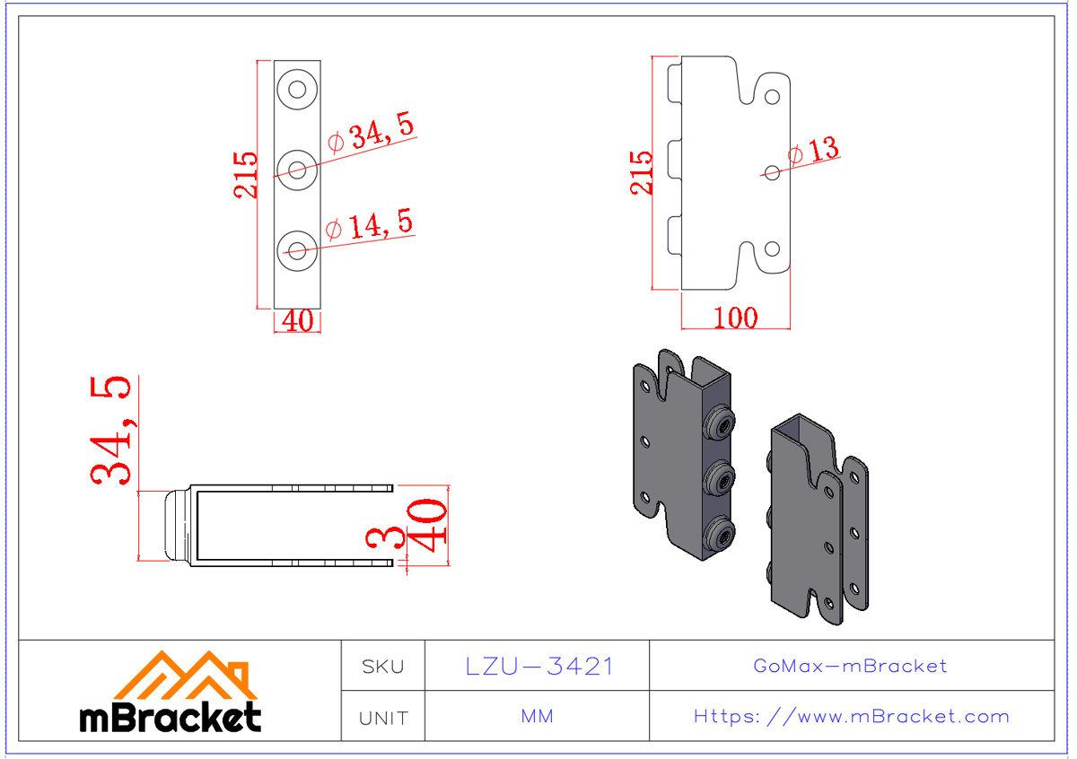 Beam-to-Column U-Shaped Concealed Connector for Japanese-Style Structures - 3*40*215*100 Product Dimensions