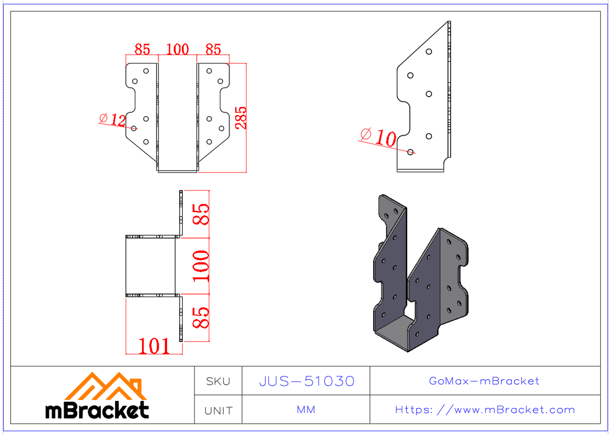 Heavy-Duty Joist Hanger Glulam Connector Steel Structure Reinforcement Hardware - 5*100*300 Product Dimensions