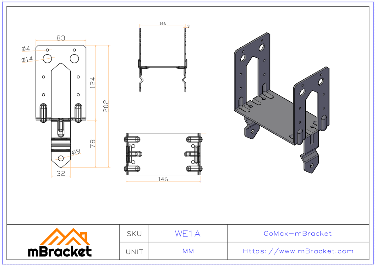 Fixed Post Base Concrete Embed Connector - 3.0*92*210 Product Dimensions