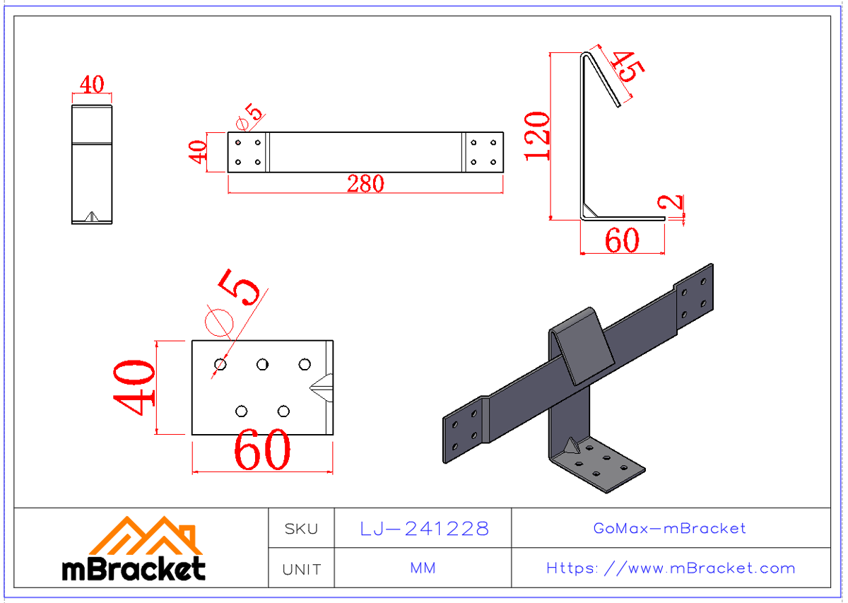 Sliding Wind-Resistant Tie Timber Connector - 2*40*120*280 Product Dimensions