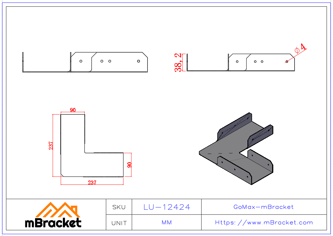 LU Wall Corner Connector Light Steel Connector - 1.2*240*240 Product Dimensions