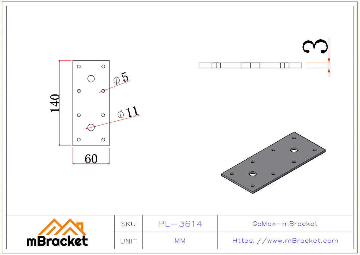 Flat Plate Connector | Nail Plate Connector | Truss Connector | Wood Roof Metal Fittings - 3*60*140 Product Dimensions