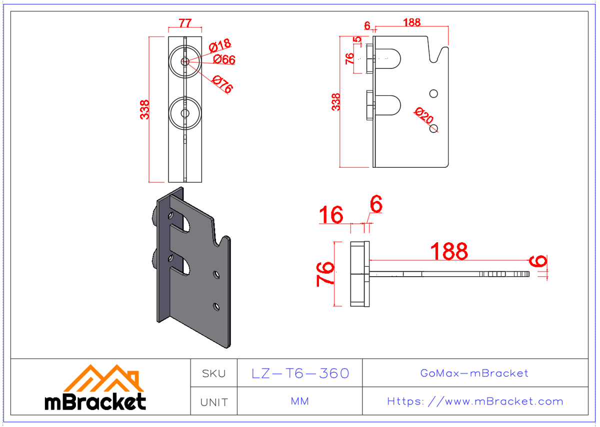 Concealed T-Type Beam-to-Column Connector for Japanese Timber Frame Construction - 6*77*338 Product Dimensions