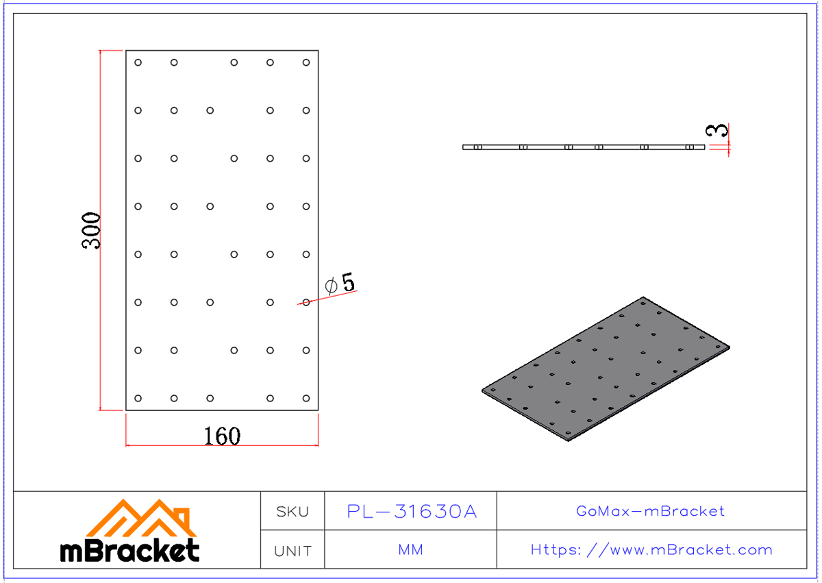Flat Connector Plate, Nail Plate, Truss Connector, Wood Roof Metal Connector, 3mm Thick - 3*160*300 Product Dimensions