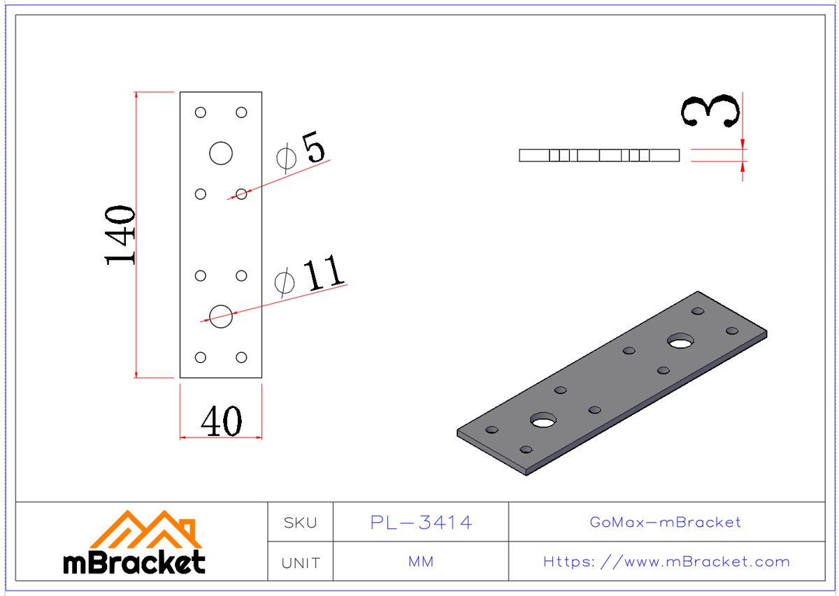 Flat Connector Plate Nail Plate Truss Connector Wood Roof Metal Hardware - 3*40*140 Product Dimensions