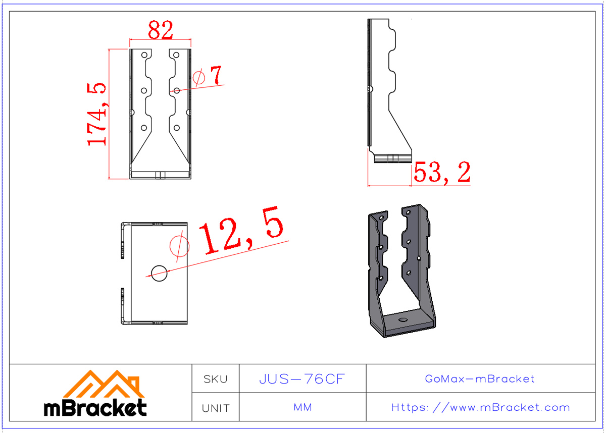 Tension Tie Connector for Light Steel Structure - 2*76*175 Product Dimensions