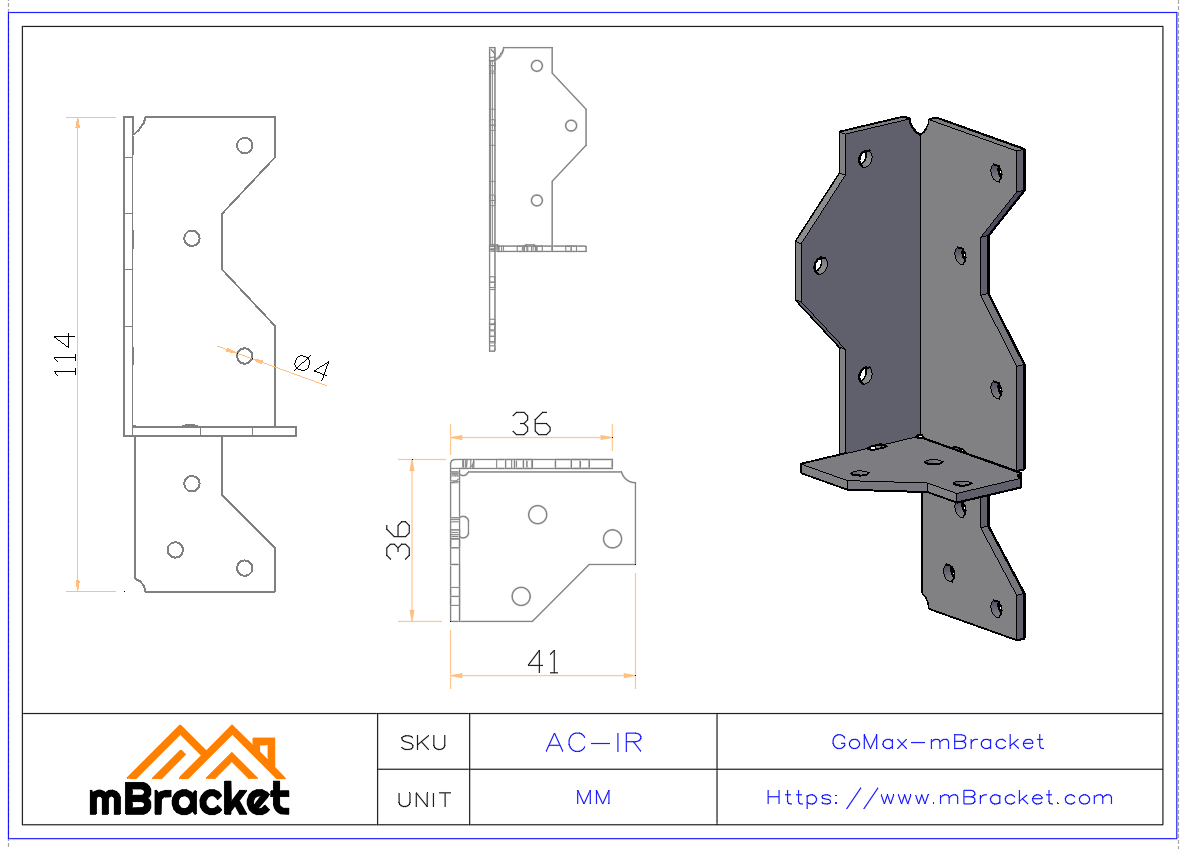 Anti-Uplift Connector, Wind-Resistant Connector for Light Steel Structures and Wood Houses - 2.0*35*114 Product Dimensions