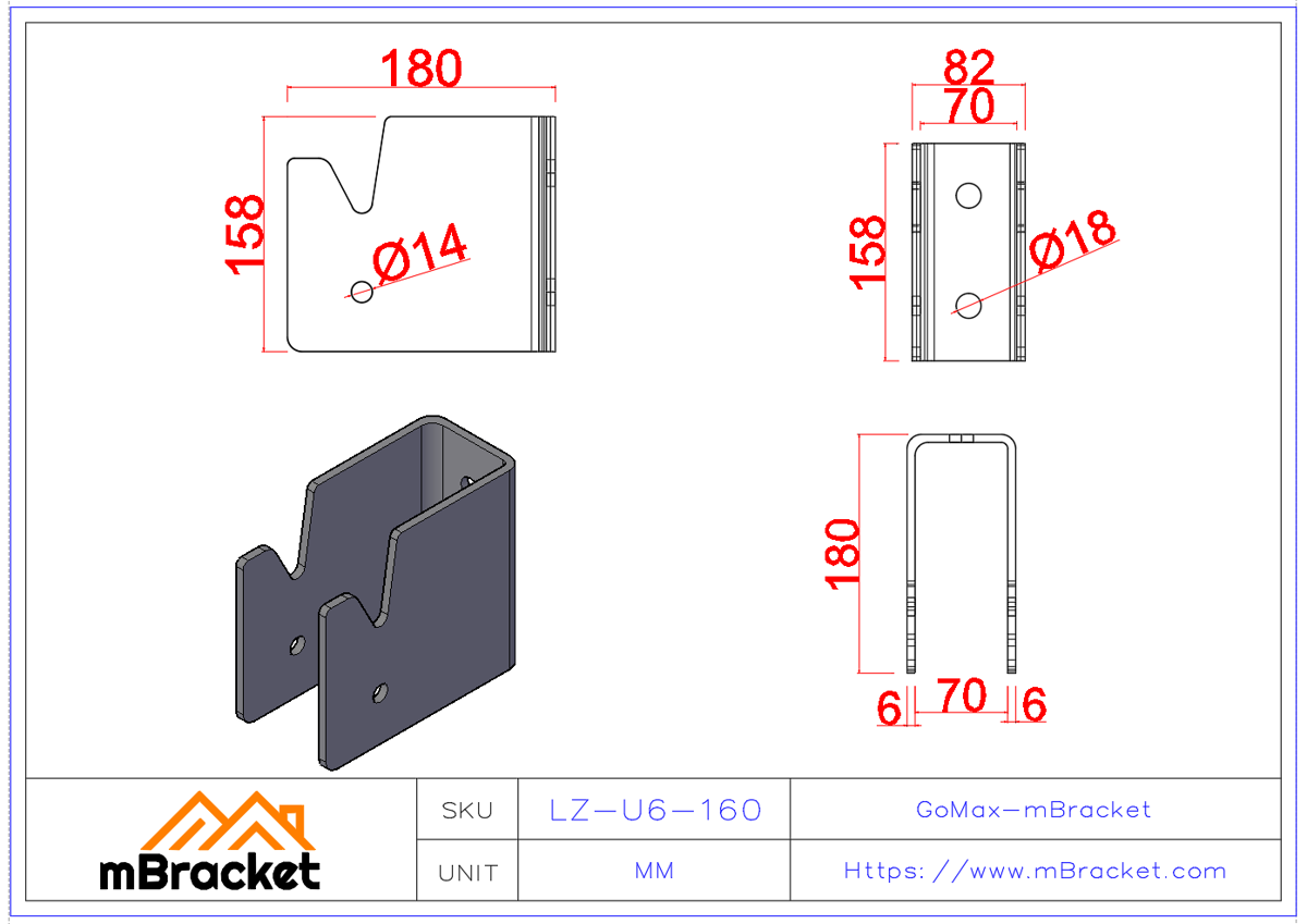 Concealed U-Shaped Beam-to-Column Connector for Japanese Timber Structures - 6*82*158 Product Dimensions