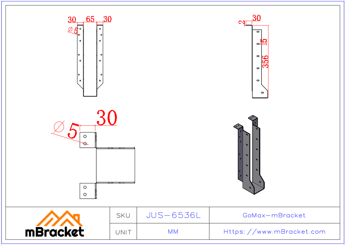 I-Joist Hanger Wood Structure Bracket - 2*65*356 Product Dimensions