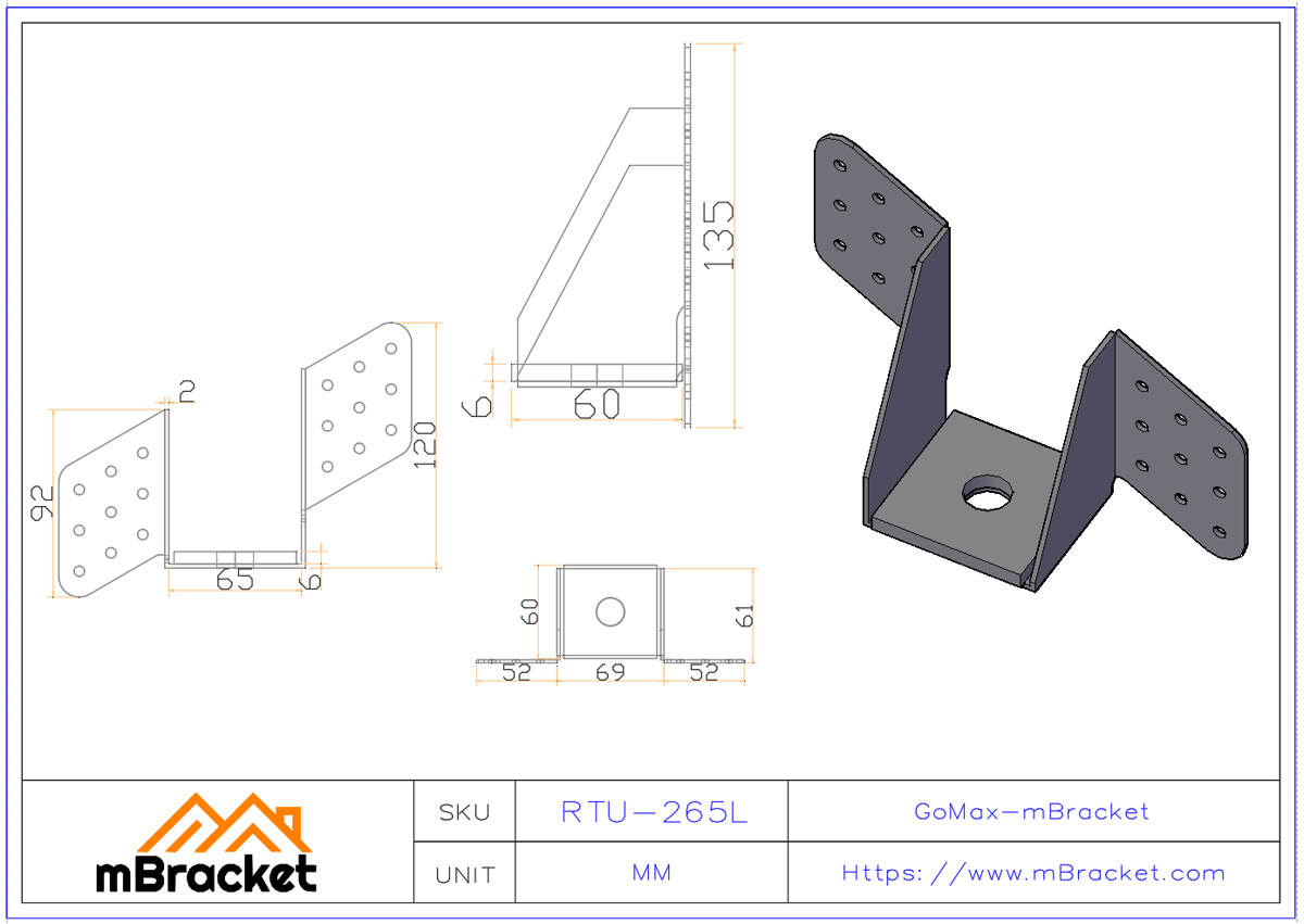 Light Steel Truss Hurricane Tie Wind-Resistant Connector Roof Fastener - 2*65*135 Product Dimensions