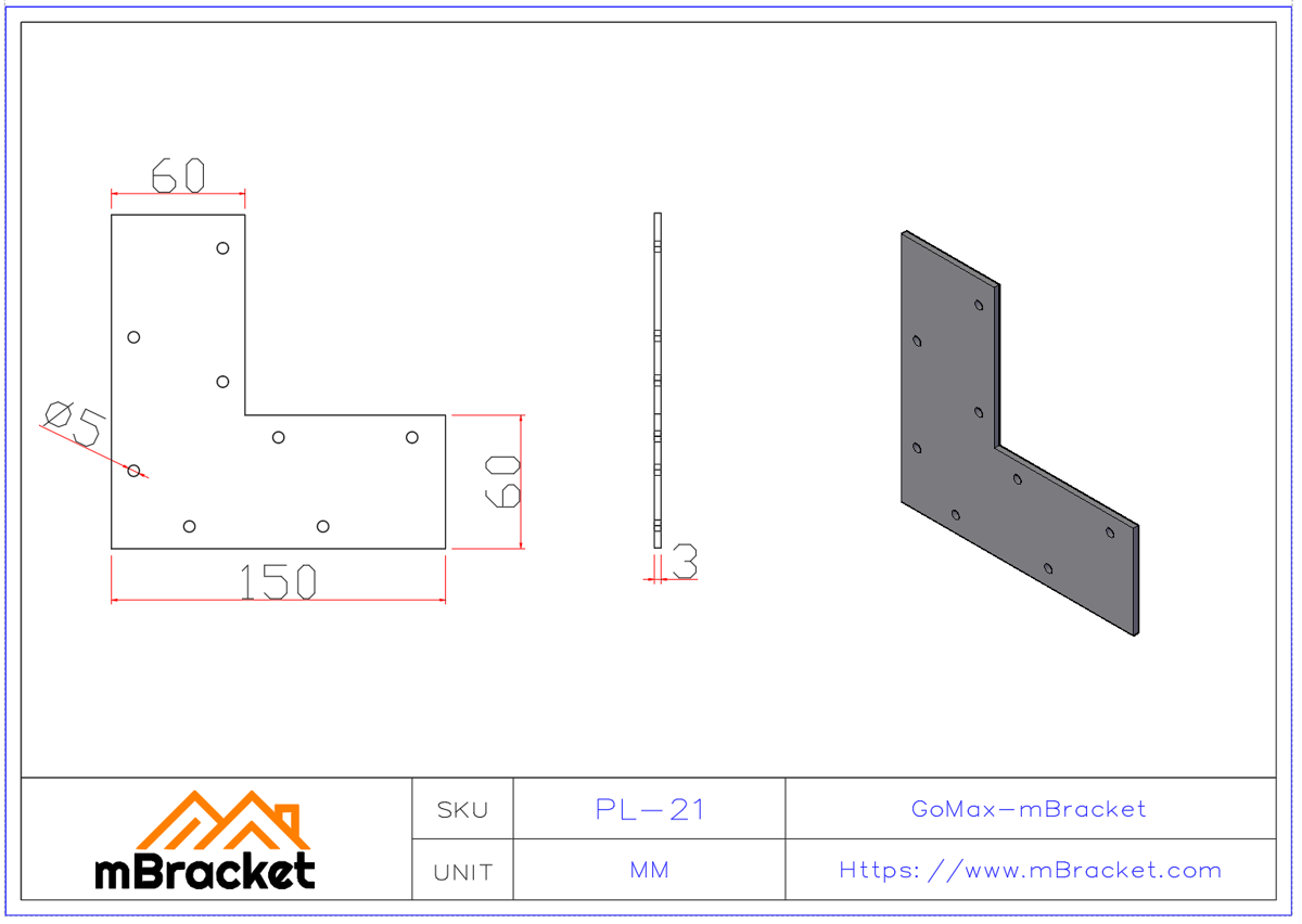 Flat Right Angle Connector Corner Connector Wood Corner Connector Hardware - 3*150*150 Product Dimensions